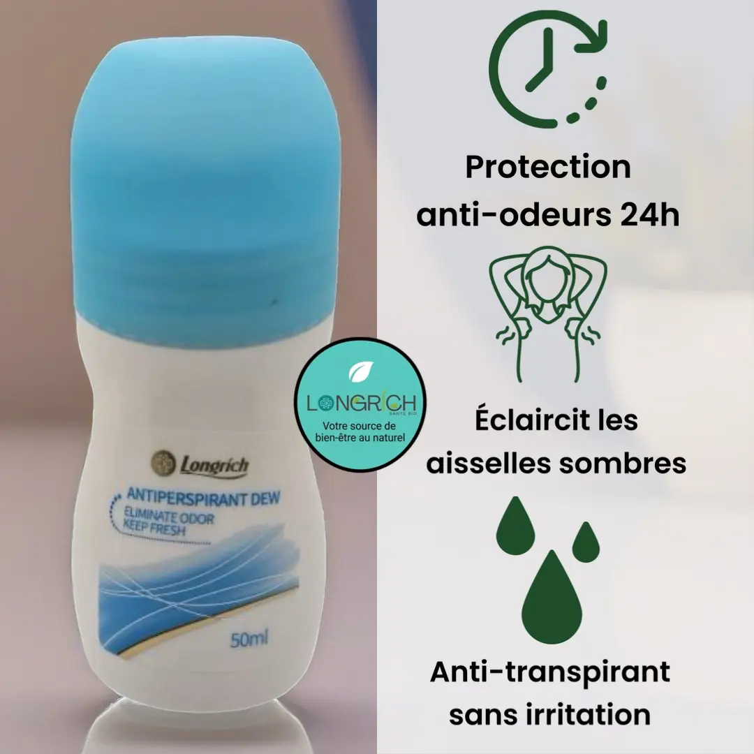 Déodorant Longrich à bille anti-transpirant efficace contre les mauvaises odeurs et les taches noires.