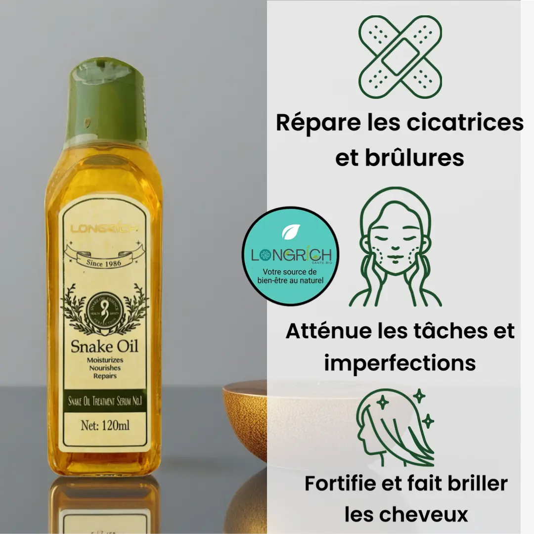 Huile de serpent Longrich (Snake Oil) pour le soin de la peau, des cheveux et la réparation cutanée.