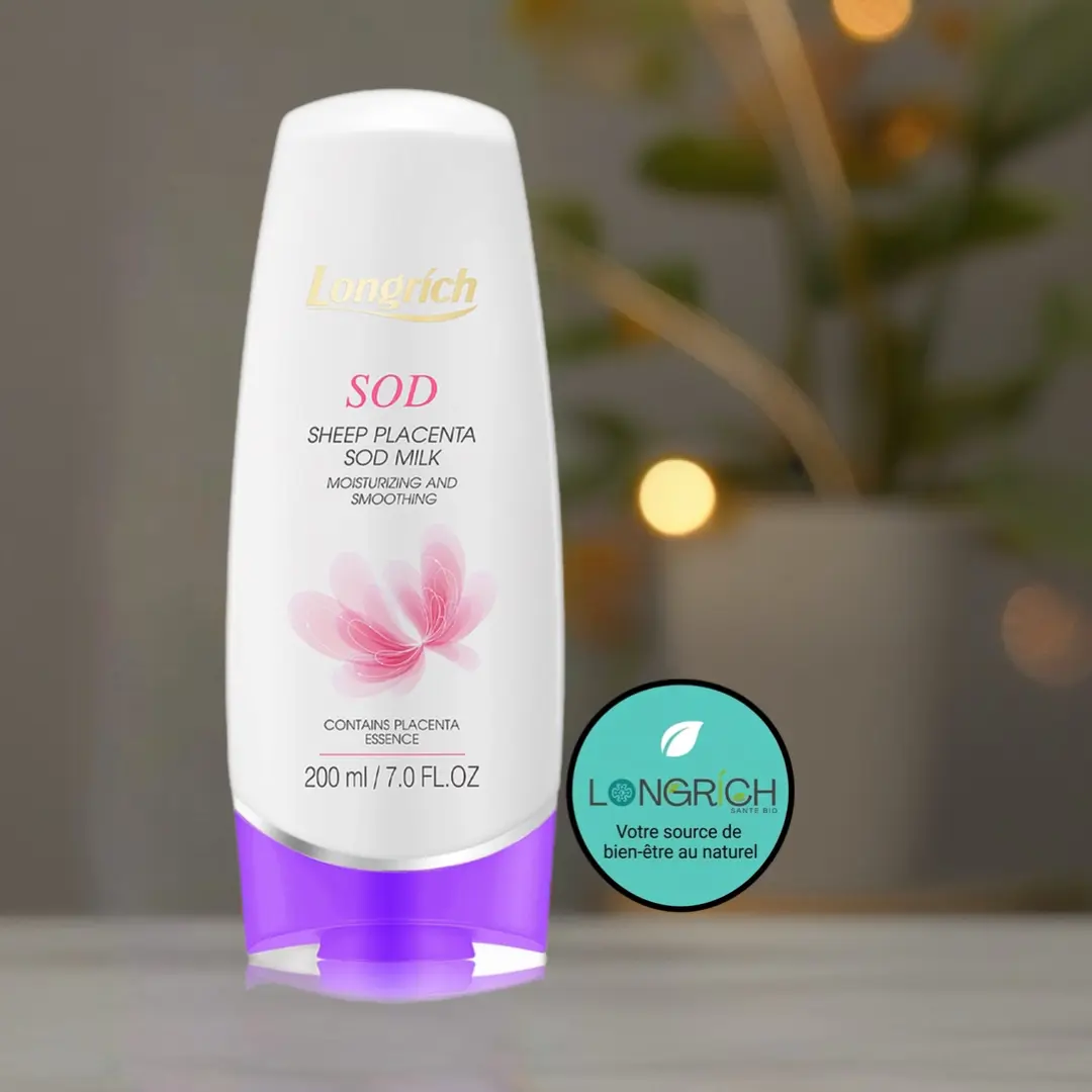Lait de corps Longrich SOD Milk au placenta de brebis pour hydrater et unifier le teint naturellement.