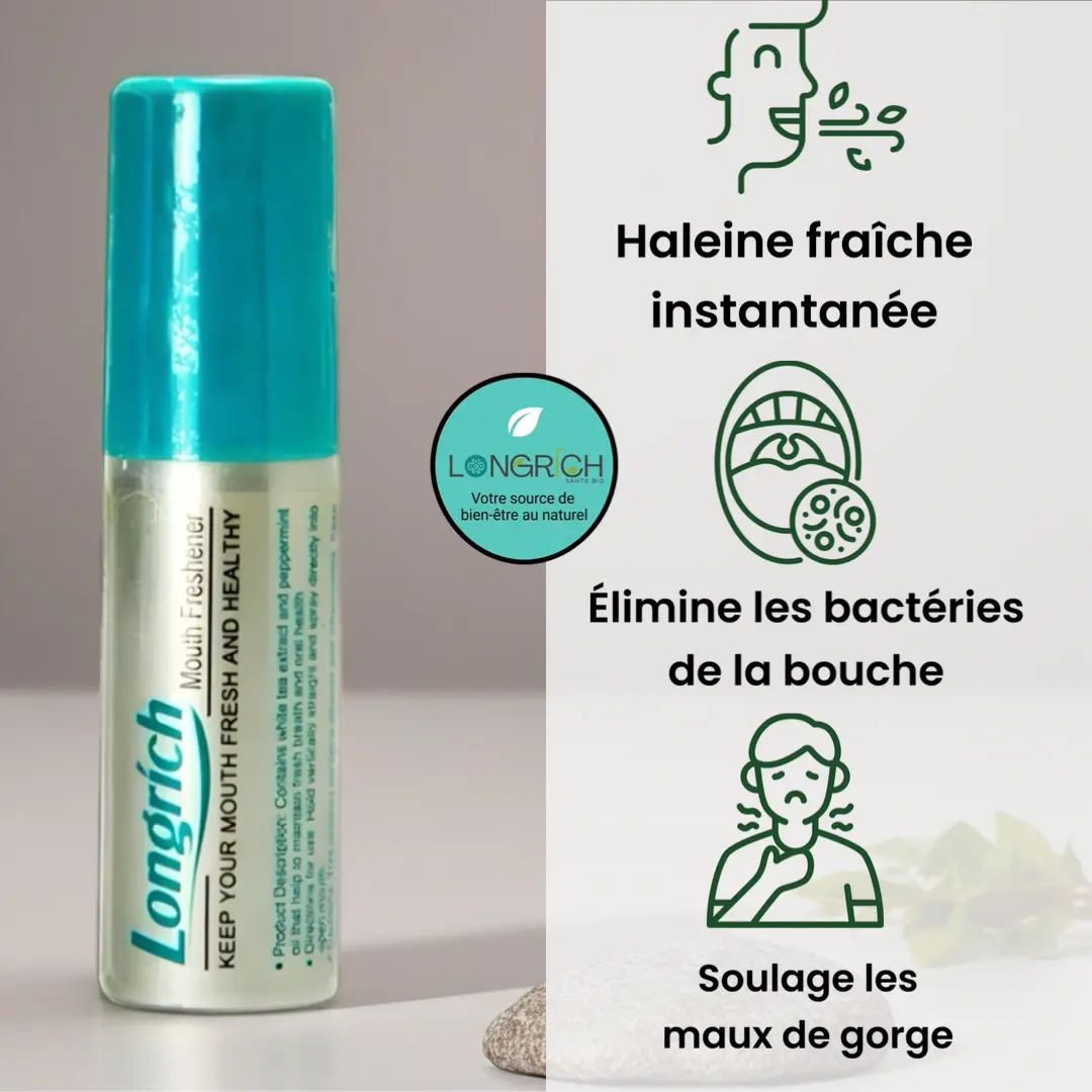 Spray buccal Longrich au thé blanc pour une haleine fraîche et le soin de la gorge.