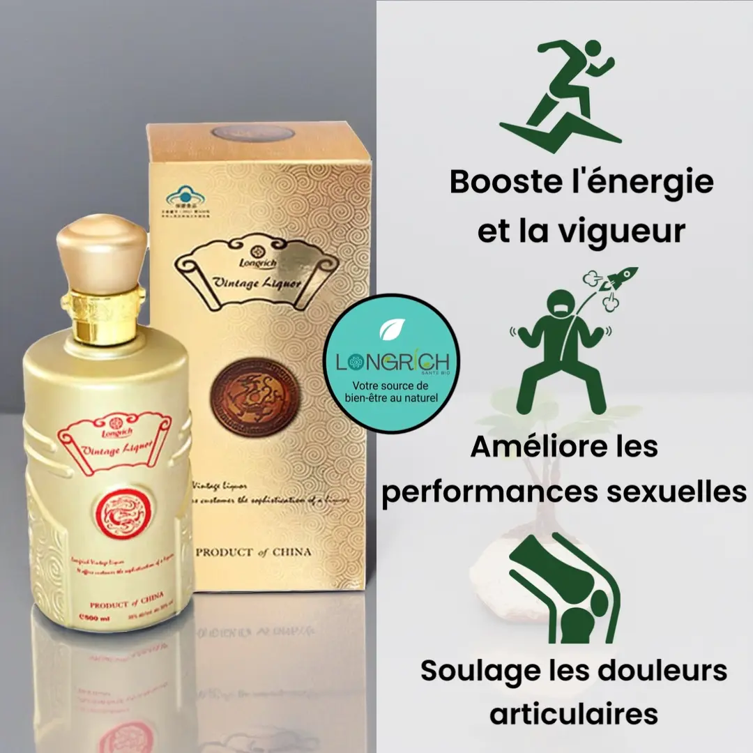 Vin de liqueur Longrich aux herbes médicinales pour la vitalité et le bien-être général.