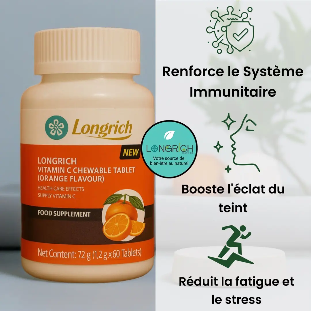 Vitamine C Longrich hautement assimilable pour l'immunité et la beauté de la peau.