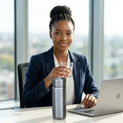 Femme de bureau hydratée